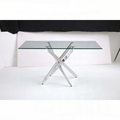 Modern Rectangular Tempered Glass Dining Table with Silver Frame (59.06")