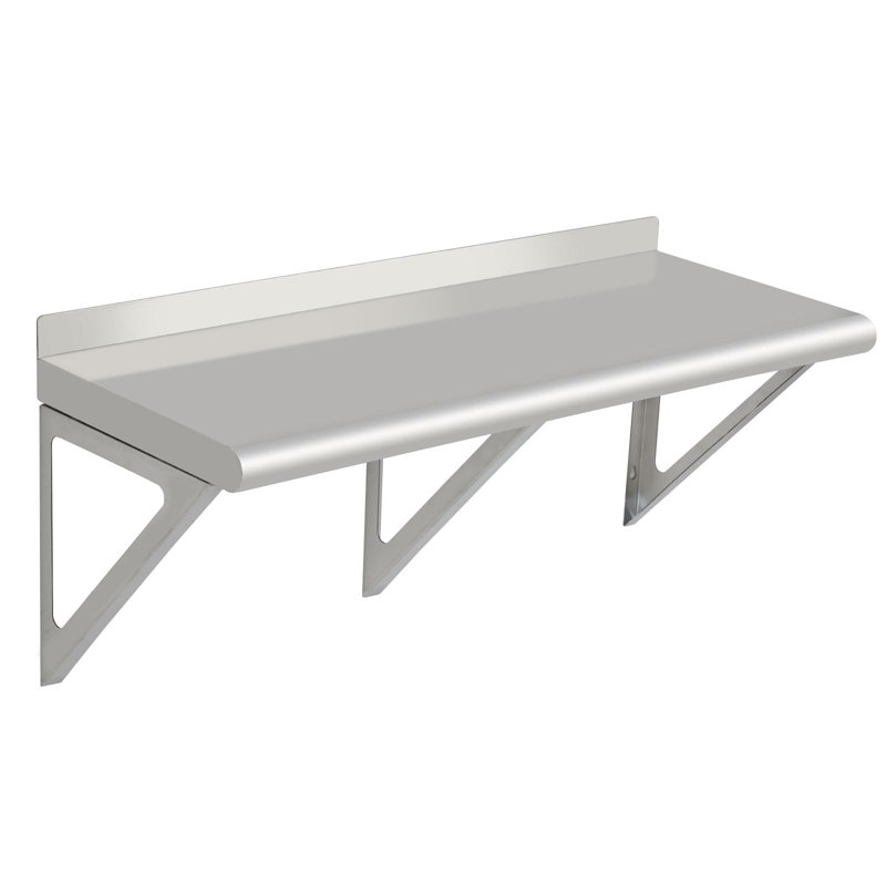 Tablettes murales robustes en acier inoxydable, tablettes flottantes de qualité commerciale de 72 po avec support triangulaire et installation sans outil, finition brossée pour la cuisine, le garage et la salle de lavage