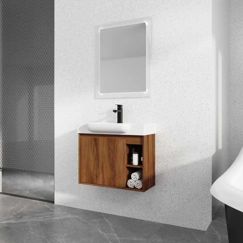 Meuble-lavabo mural 28 po avec lavabo en céramique blanche et porte à fermeture en douceur 28 po