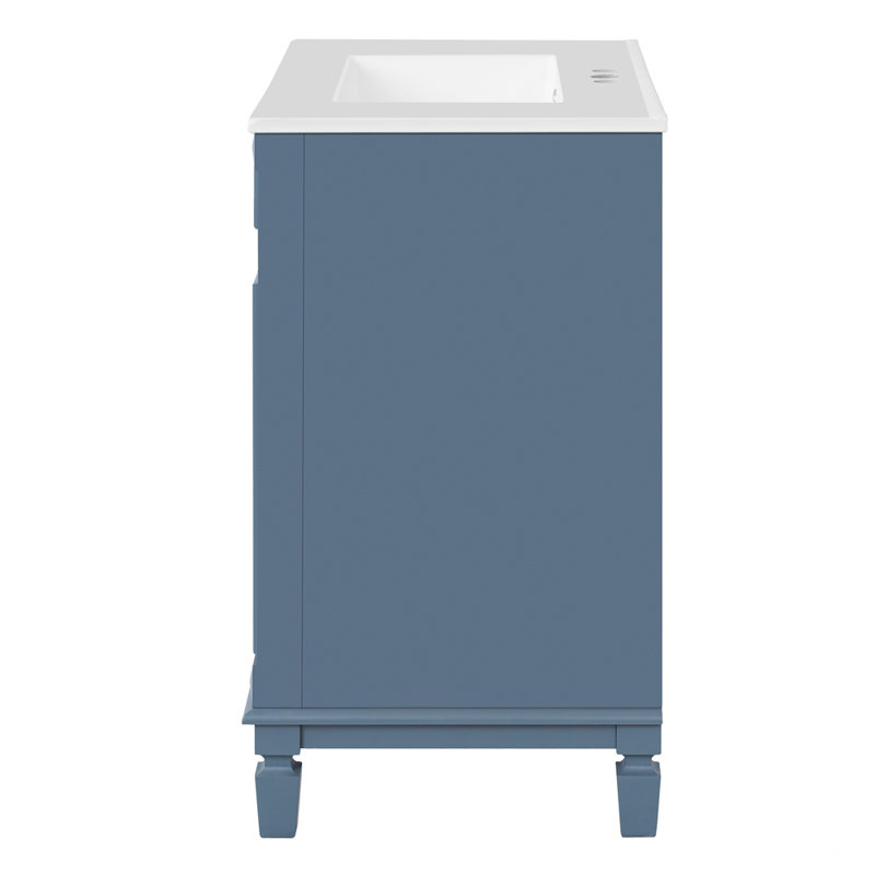 Meuble-lavabo de 30 pouces avec meuble-lavabo en céramique à 2 tiroirs et tablette réglable, Bleu