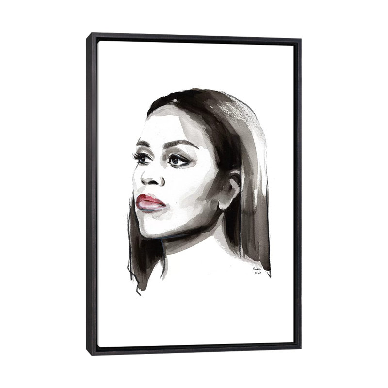 « Michelle Obama » par Hodaya Louis-impression, Pas de tapis, H 40 po x l 26 po x P 1,5 po, Toile avec cadre noir patiné