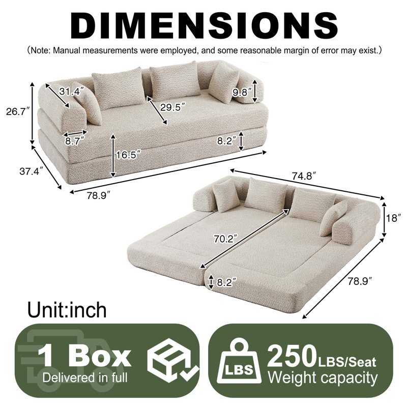 Modular Chenille Convertible Sofa Bed, DIY Customizable Design