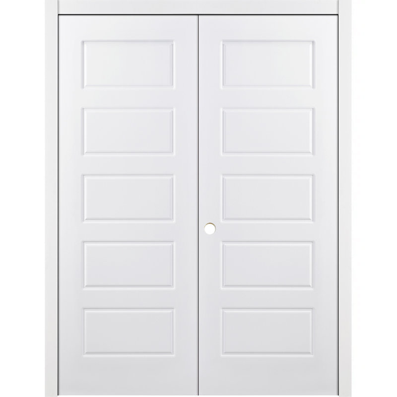 Double porte intérieure stratifiée blanche 5 panneaux, 56 po x 80 po, Droite / vers l'intérieur