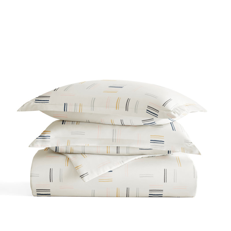 Geo Dash Pattern Duvet Cover Set, White, Queen
