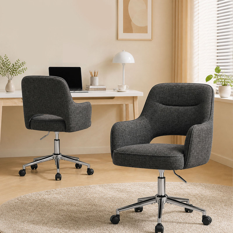 Brayden Studio Boucle Office Chair, Dark Grey