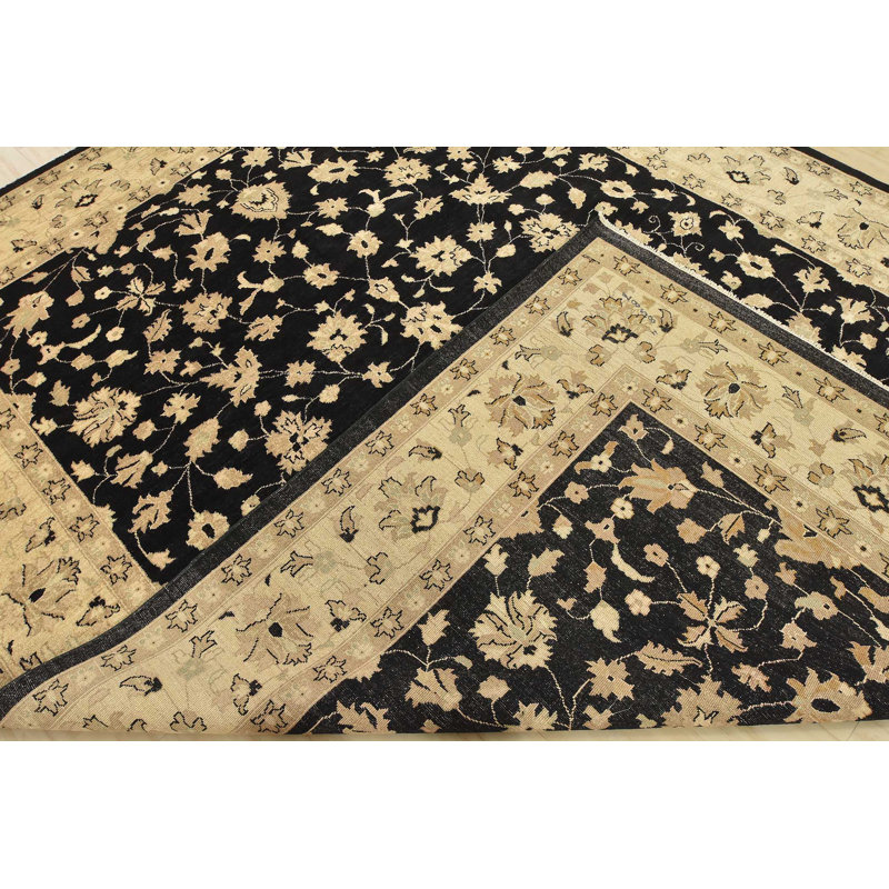 Tapis oriental traditionnel en laine noir noué à la main 9 pi 1 po x 11 pi Ziegler