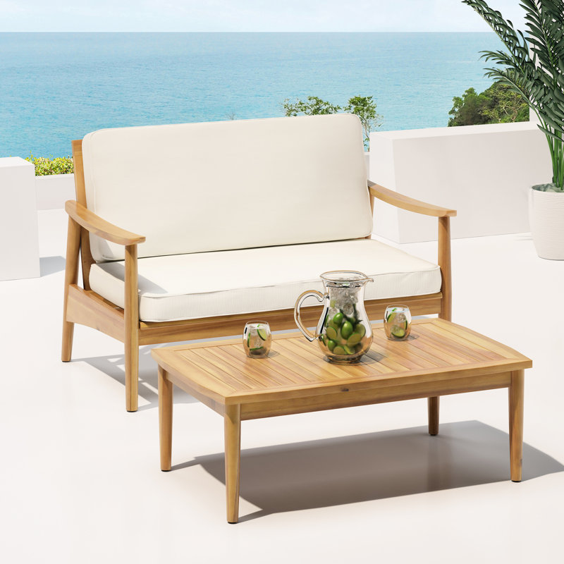 Table basse contemporaine en bois et pour terrasse conçue pour l'extérieur, Crème
