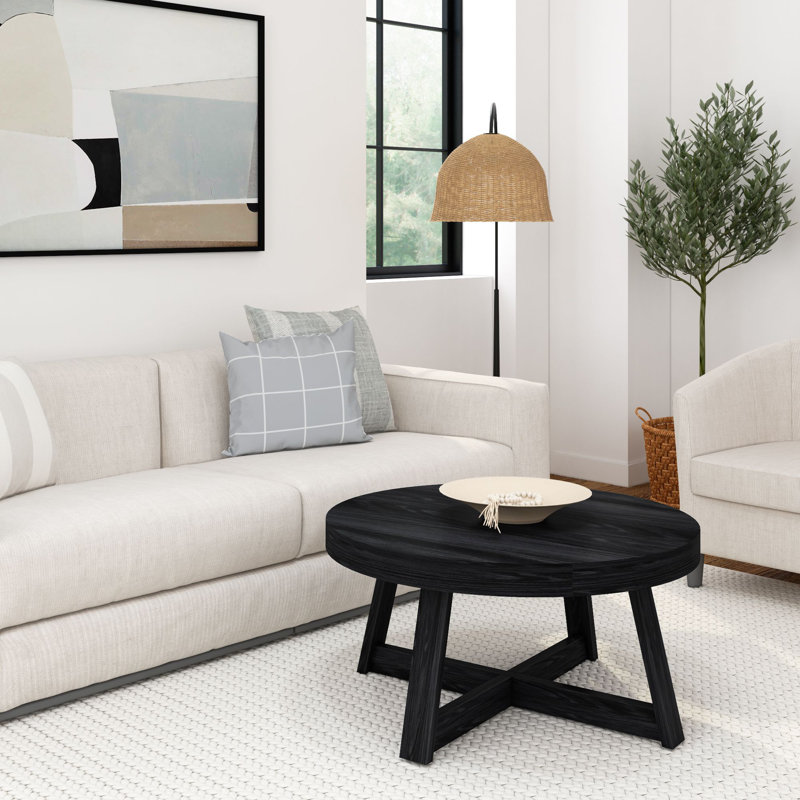 Byard Solid Wood Single Coffee Table, 17.5" H x 36" L x 36" W, Black Wirebrush