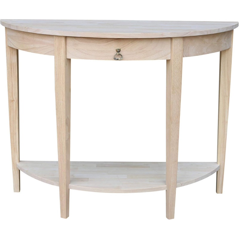 Console demi-lune avec tiroir et tablette inférieure, conception en bois brut pour une décoration polyvalente