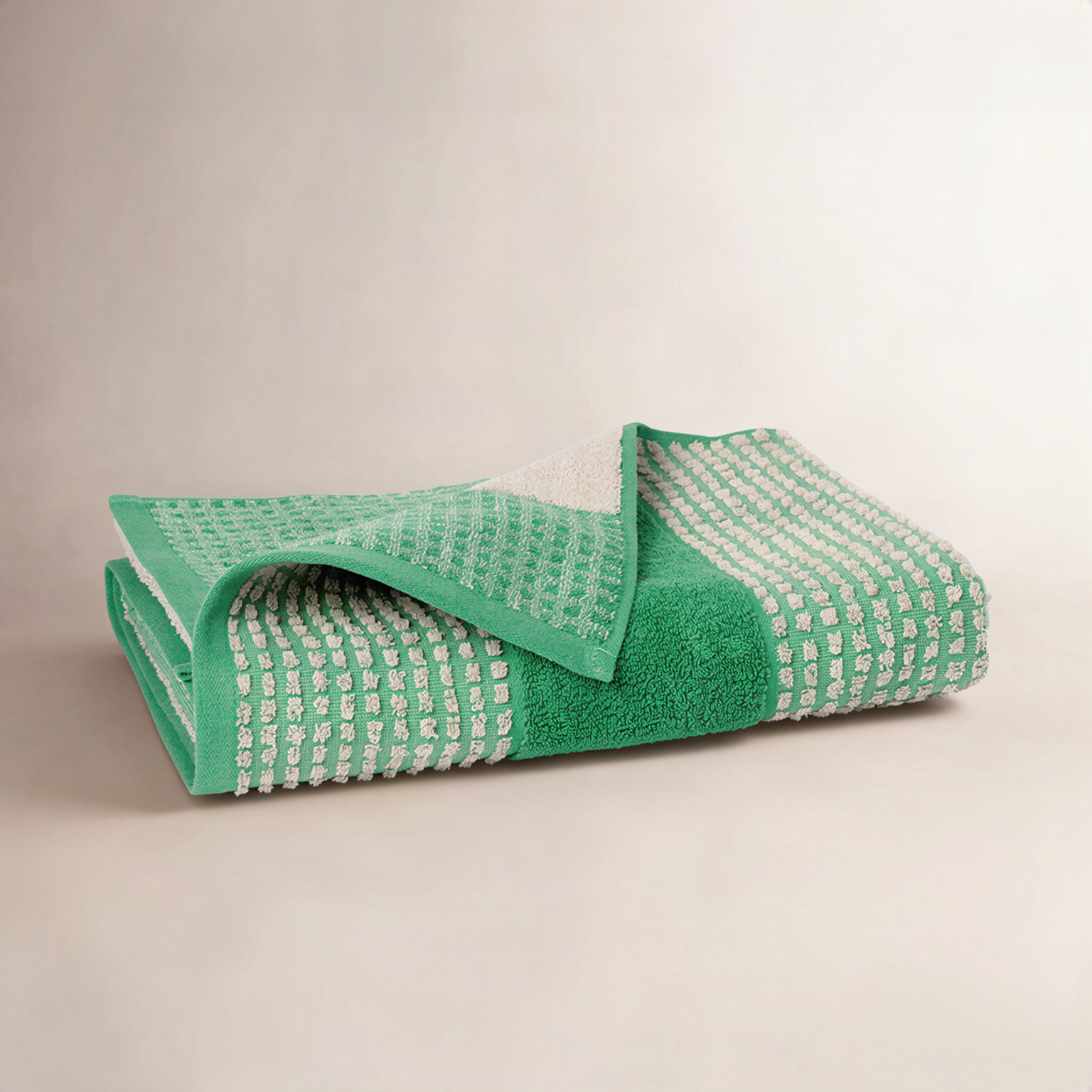 Razaria Check Cotton Bath Sheet, Green/Sand