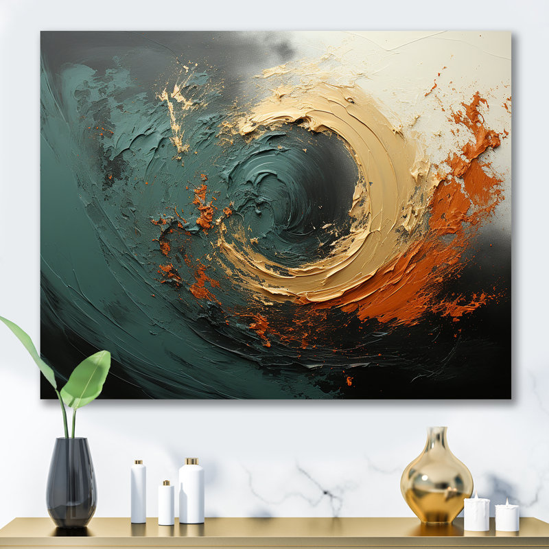 Orange et vagues ondulées oranges Melody III - abstrait spirales murales, Toile tendue, H 24 po x l 32 po x P 1 po