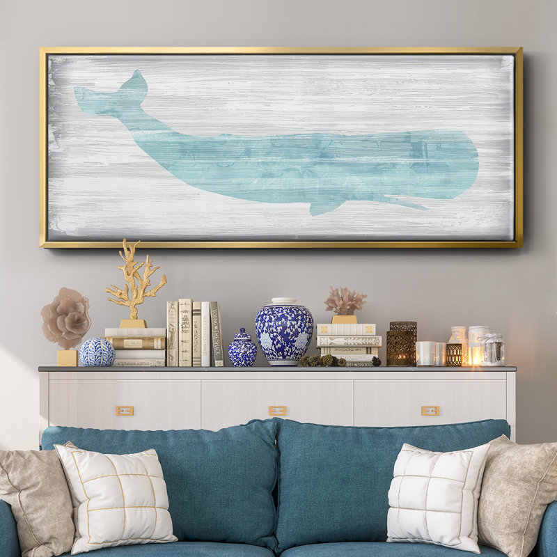 Whale IV- Framed Canvas, 12" H x 30" W