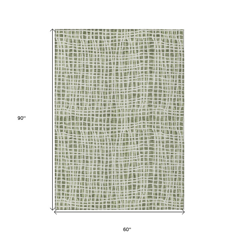Tapis intérieur lavable rayé vert et ivoire 5 pi x 8 pi