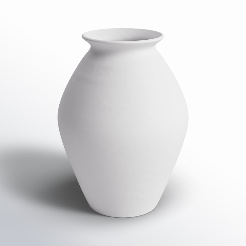 Ambretta Handmade Terracotta Table Vase, White, 8.75" H x 6.25" W x 6.25" D