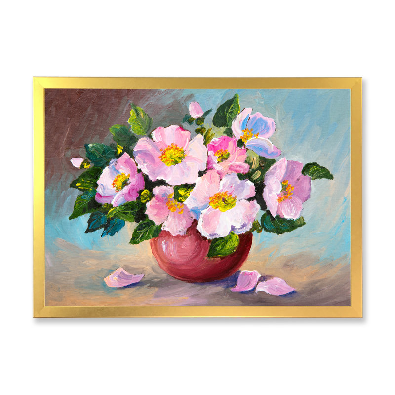 «Still Life Spring Pink Flowers In Vase», reproduction sur toile avec cadre flottant, H 8 po x l 12 po x P 1 po