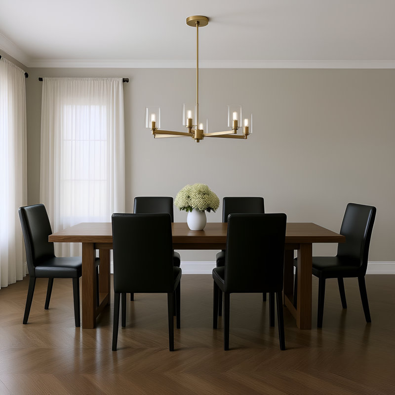 Kirkham Couey 5 Light Dining Room Chandelier With Clear Shade, 10.375" H x 27.125" W x 27.125" D, 5 Lights, Satin Brass