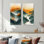 Ensemble de 2 pièces d'art mural orange et vert forêt sauvage au coucher du soleil III