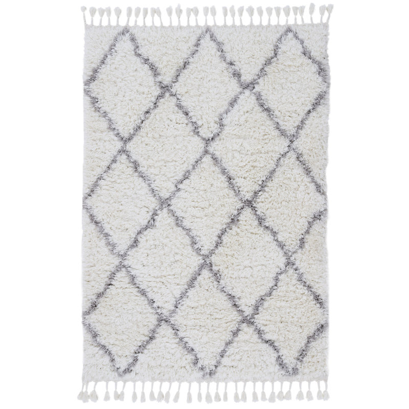 Eddy Shaggy Boho White Rug, Rectangle 240 x 340cm