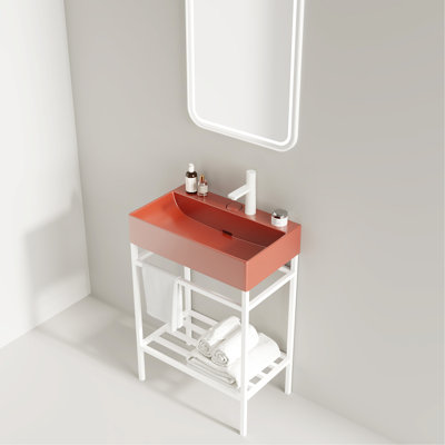 24" Bathroom Vanity With Ceramic Basin And Iron Storage Shelf