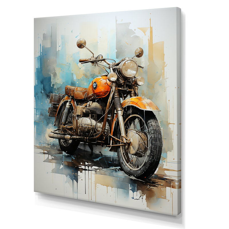 Voyage en moto surréelle sur toile, H 44 po x l 34 po x P 1,5 po, Toile tendue