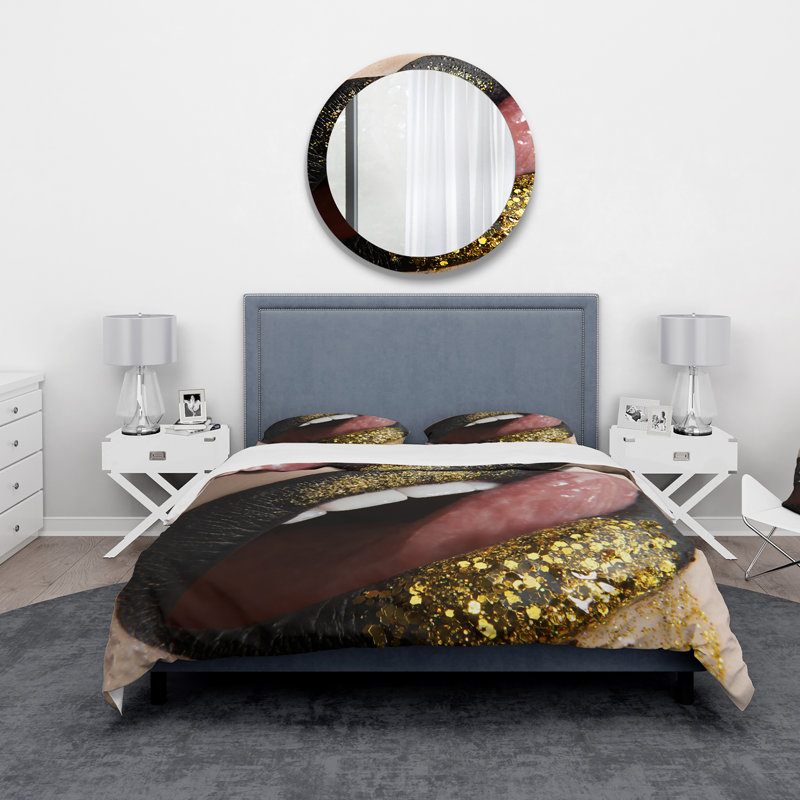 Ensemble de housse de couette Modern - Rouge à lèvres noir et paillettes dorées - Polyester