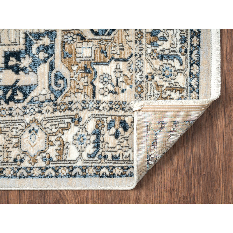 Oriental Machine Made Polypropylene Area Rug in Beige/Blue/Gray, Rectangle 4' x 6'