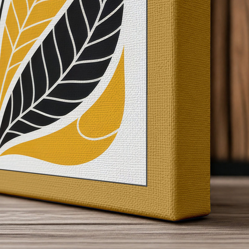 Symmetrical Bloom Scandinavian - Wrapped Canvas, 24x16 - 61.0 x 40.6 cm, Ochre Border