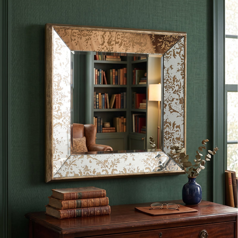 Silver Glass Framed Accent Mirror, 15.5" x 15.5", Square