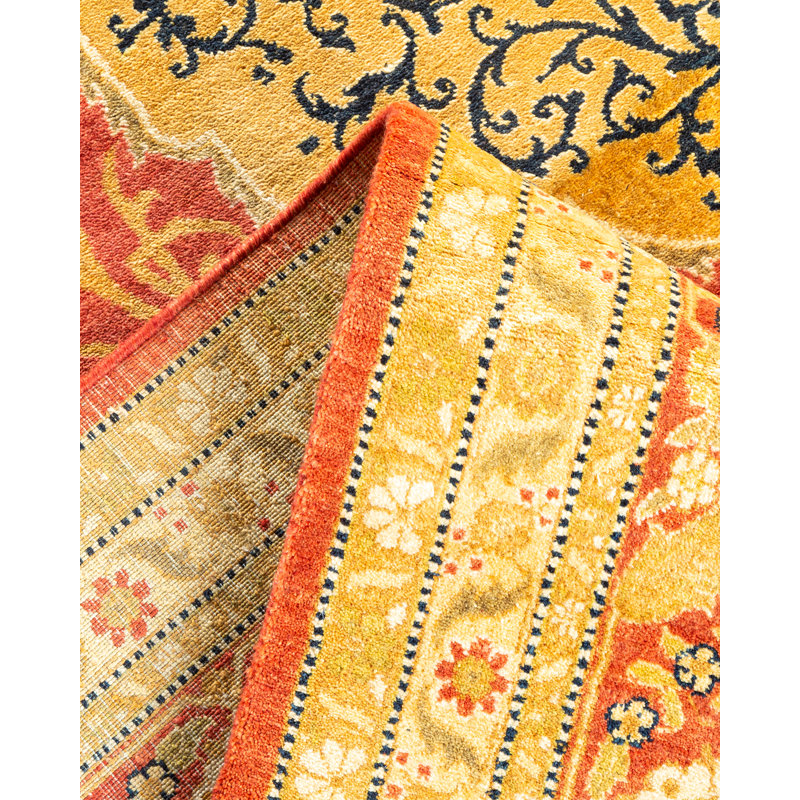 Tapis unique noué à la main orange / jaune / noir traditionnel de 8 pi 3 po x 10 pi 5 po Keenan