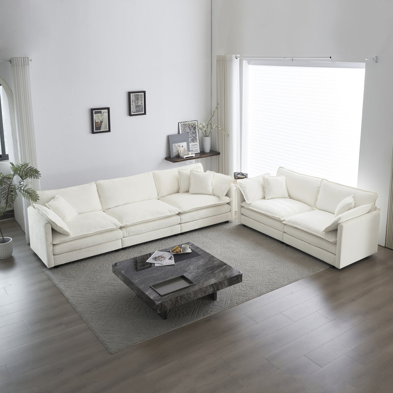 Prattsburgh Chenille Fabric Upholstered Sofa Chat Set, White