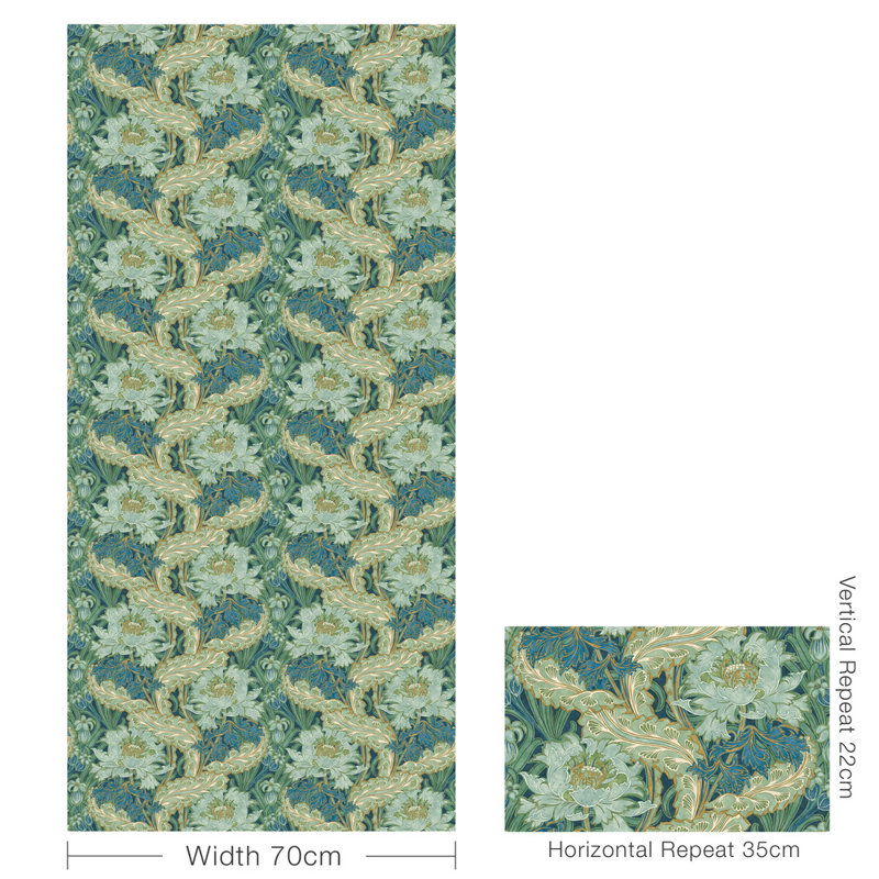 2'9" L x 27.58" W Wallpaper Roll, Indigo/Teal