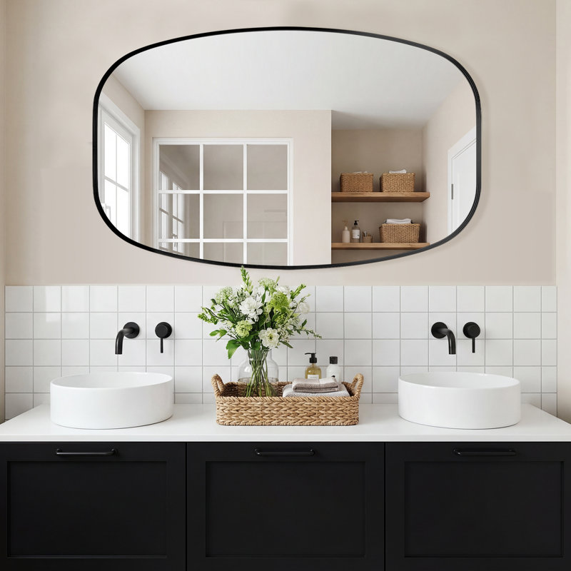 Metal Oval Wall Mirror, 48" x 30", Black