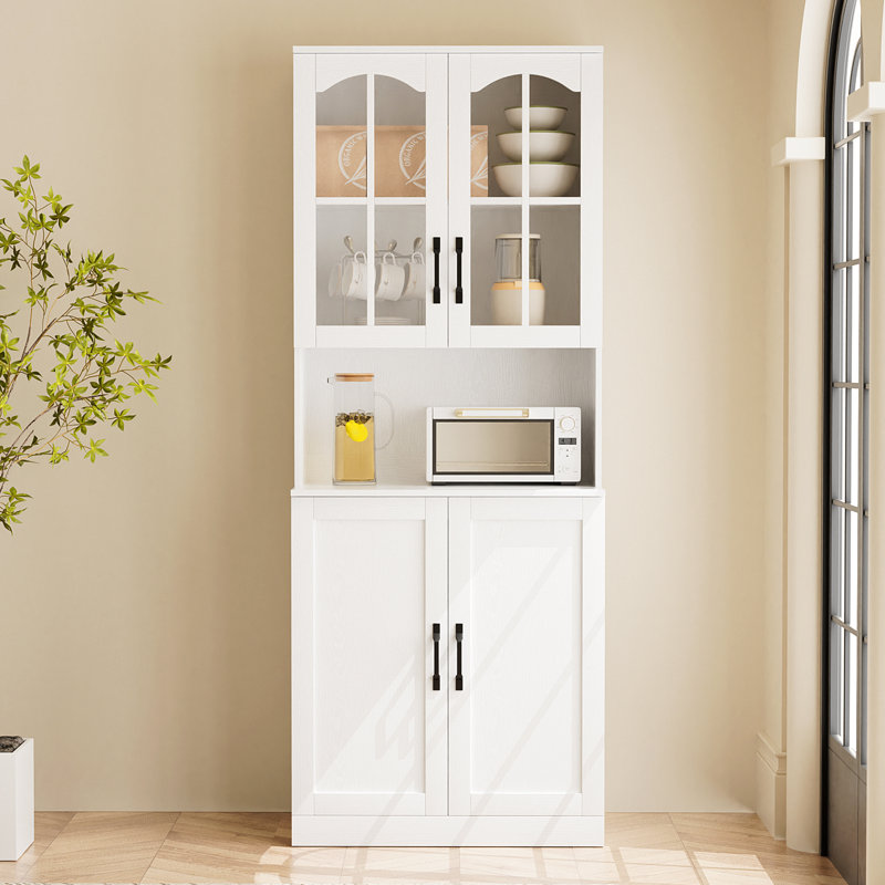 71" H X 23.6" W Kitchen Pantry With Bookcases, Arched Glass Door Kitchen with Hutch