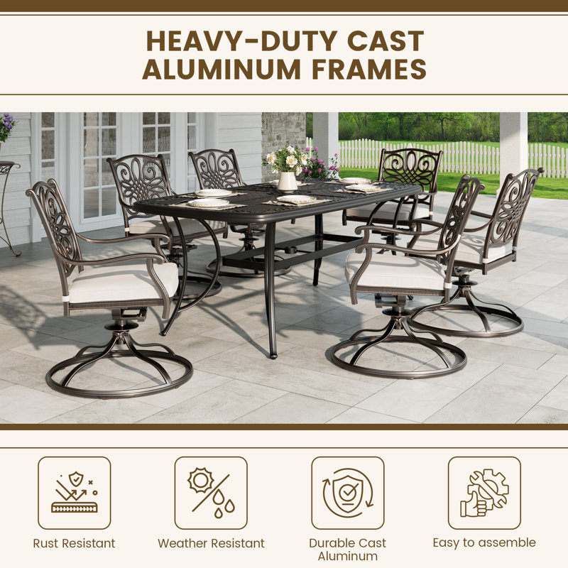 6-person Outdoor Dining Set With Swivel Chair, Gray