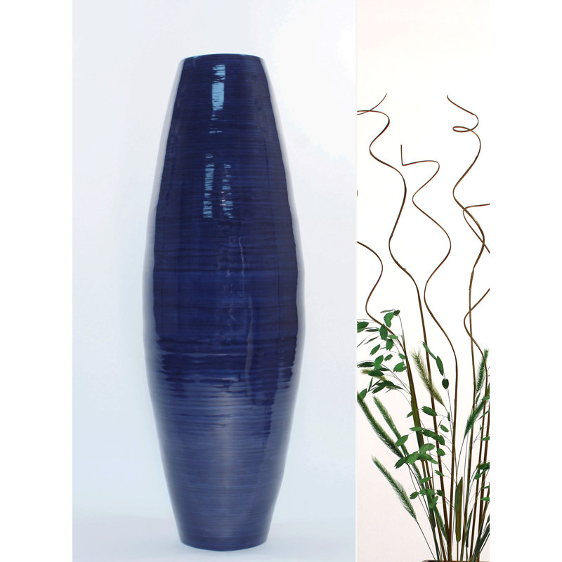 Vase de plancher en bambou Kolo, H 27 po x l 9 po x P 9 po, Bleu très foncé