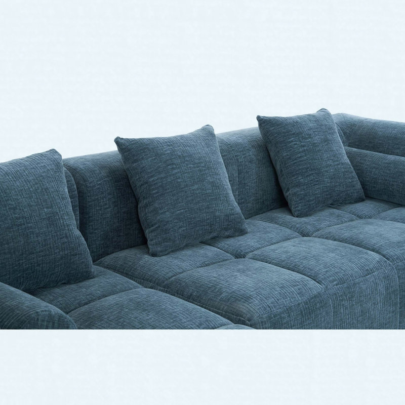 Canapé modulaire à compression complète 101,2 po avec sièges profonds et deux poches latérales, Bleu