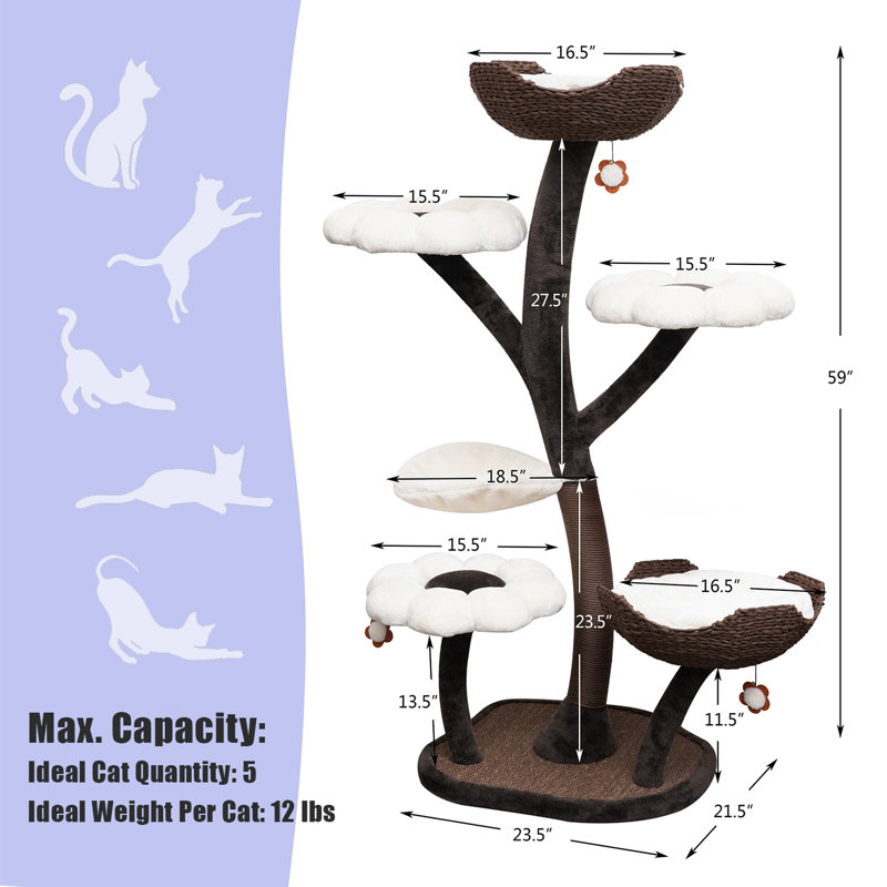 Catry 59" Floral Cat Tree with Scratching Post