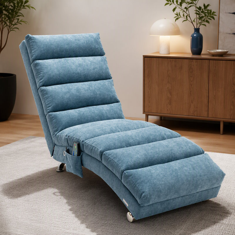 Modern Sofa Linen Chaise Lounge Indoor Chair, Long Lounger For Office Or Living Room, Blue