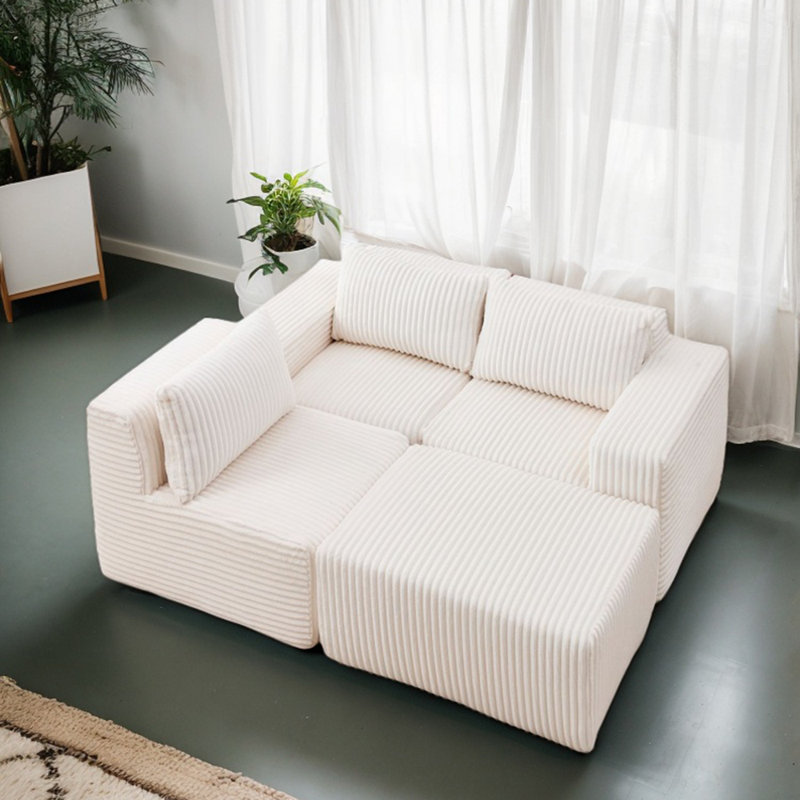 Boneless L-Shape Modular Sectional Sofa, Beige Corduroy