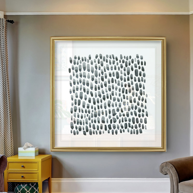 «Blue Gray Tessera I», peinture sur toile, Cadre doré, H 26,5 po x l 26,5 po x P 1,5 po