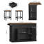 Chariot pour îlot de cuisine 3 pièces avec prises de courant, 2 tabourets et plateau rabattable | Chariot de service mobile avec rangement et roues amovibles-2026918471