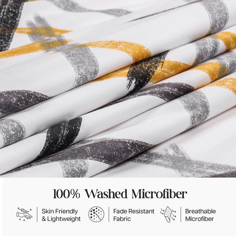 Dual Pattern Reversible Duvet Cover Set – Ultra Soft Brushed Microfiber Bedding with Matching Pillowcases, Ochre Stripe