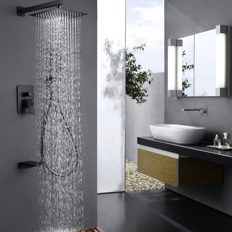 Système de douche équilibré, noir mat, douche de pluie carrée 10 po, carré, balance à 3 fonctions