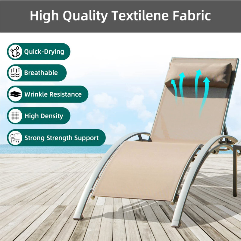 Markhi Outdoor Metal Chaise Lounge Set with Table, Khaki