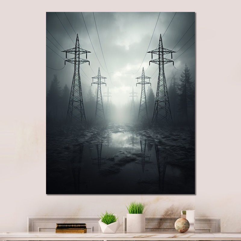 «Silver Streaks Power Lines Fog» sur, H 40 po x l 30 po x P 1,5 po