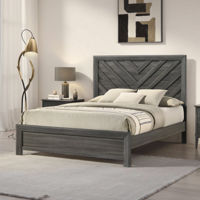 41.3" Twin Size Bed - Contemporary Chevron Headboard, Twin