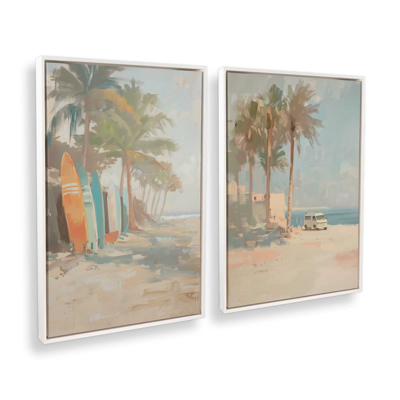 Ensemble de 2 impressions Coastal Escape, 18 po x 12 po, Cadre américain en érable flottant