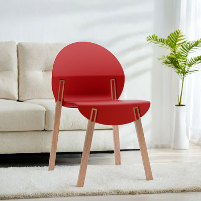 Ensemble de 4 chaises de salle à manger et de salon Crimson d'intérieur avec pieds en chêne rouge, confort adaptatif, siège PP moderne à deux tons, protection de plancher