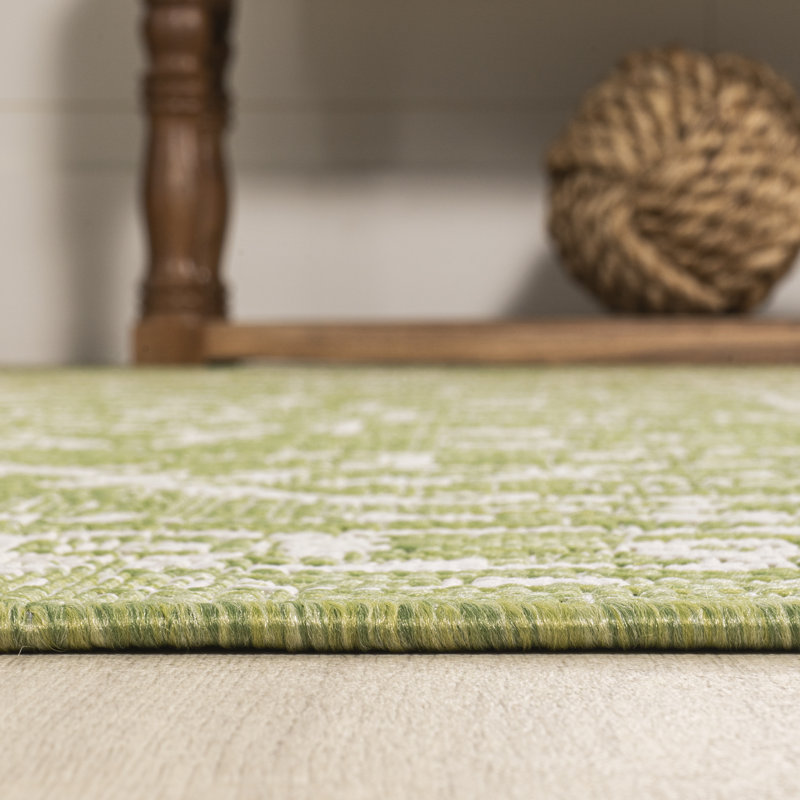 Massimo Bohemian Medallion Textured Weave Green/Cream Indoor/Outdoor Rug, Rectangle 3'11" x 6'