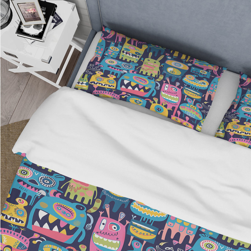 Ensemble de housse de couette bleu et vert pour enfants, Housse de couette pour grand lit + 2 taies décora